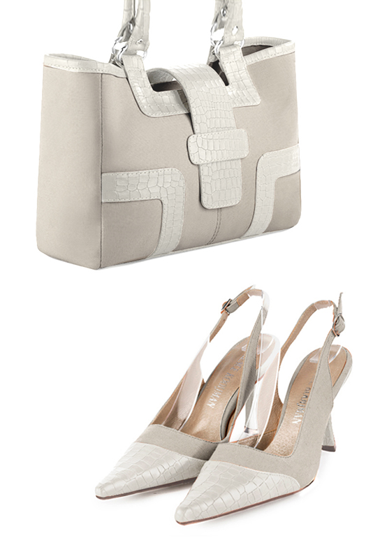 Sac cabas habillé femme en cuir blanc cassé - Vue du dessus
