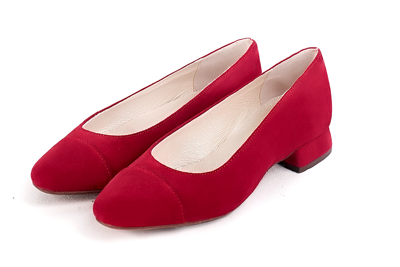Chaussure femme plate : Ballerine avec un petit talon haut de gamme couleur rouge carmin. Choix des talons - Florence KOOIJMAN