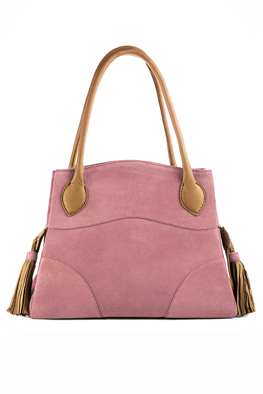 Sac à main rose vieux rose et beige camel haut de gamme. Personnalisation. Vue porté - Florence KOOIJMAN