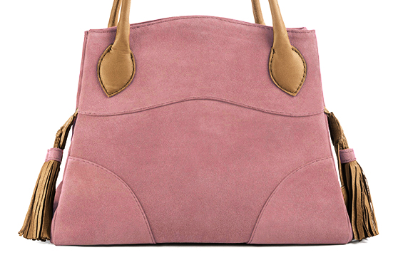 Sac à main rose vieux rose et beige camel haut de gamme. Personnalisation. Vue de profil - Florence KOOIJMAN
