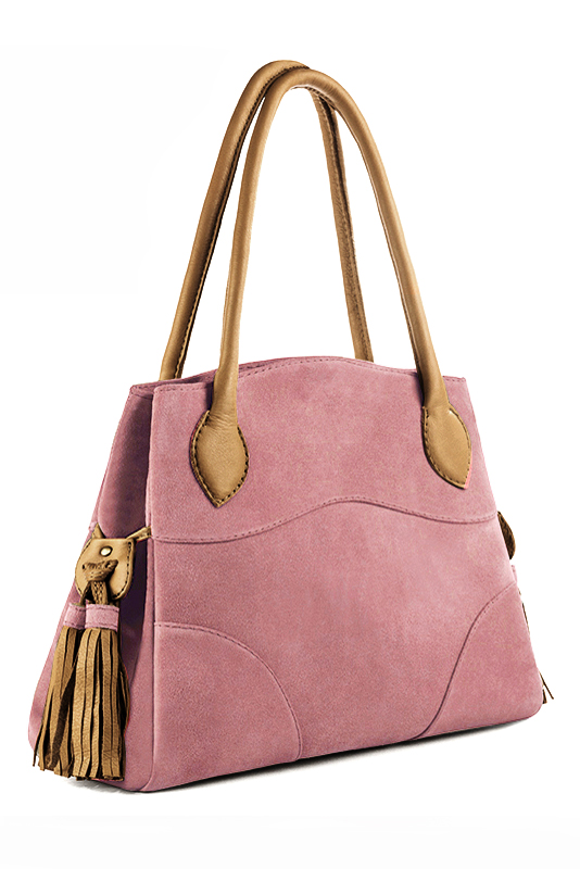 Sac à main rose vieux rose et beige camel haut de gamme. Personnalisation. Vue du dessus - Florence KOOIJMAN