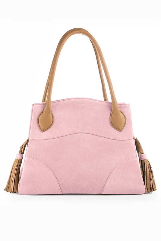 Sac à main  rose pâle et beige camel haut de gamme. Personnalisation. Vue du dessus - Florence KOOIJMAN