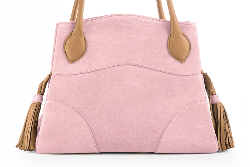 Sac à main  rose pâle et beige camel haut de gamme. Personnalisation. Vue de profil - Florence KOOIJMAN