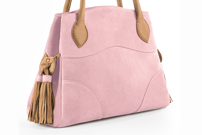 Sac à main  rose pâle et beige camel haut de gamme. Personnalisation Vue avant - Florence KOOIJMAN