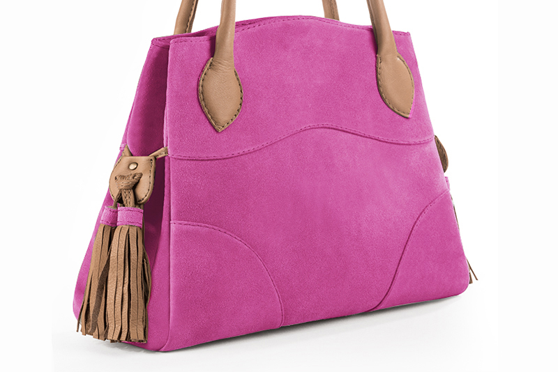 Sac à main rose pivoine et beige camel haut de gamme. Personnalisation. Vue arrière - Florence KOOIJMAN
