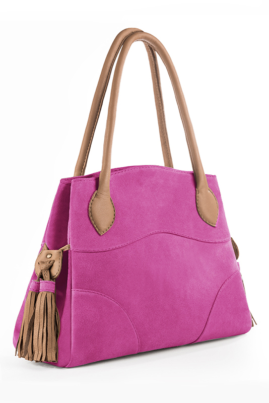 Sac à main rose pivoine et beige camel haut de gamme. Personnalisation. Vue du dessus - Florence KOOIJMAN
