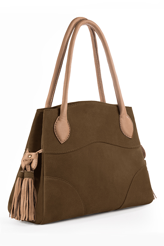Luxueux grand sac à main, élégant et raffiné, coloris marron chocolat et beige camel. Personnalisation : Choix des cuirs et des couleurs. - Florence KOOIJMAN