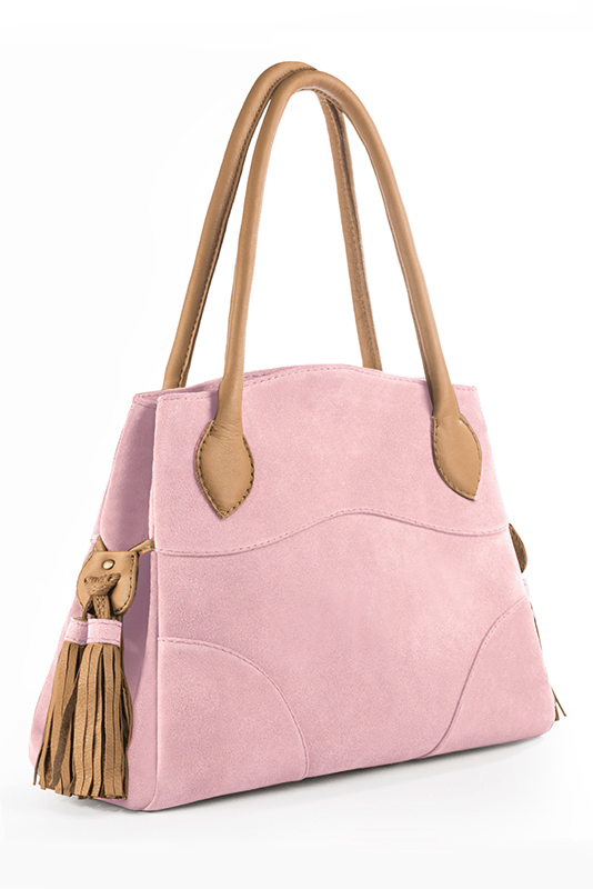 Sac à main  rose pâle et beige camel haut de gamme. Personnalisation. Vue porté - Florence KOOIJMAN