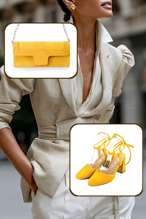 Chaussures brides croisées femme ouvertes à l'arrière jaune. Bout rond. Talon évasé de 7.5 cm - Vue du dessus