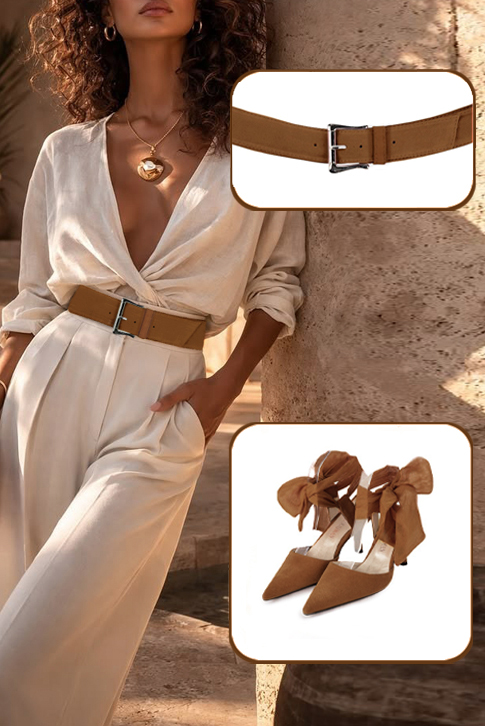 Escarpins habillés foulard cheville arrière ouvert cuir marron caramel à talon fin de 7.5 cm et bout pointu - Vue du dessus
