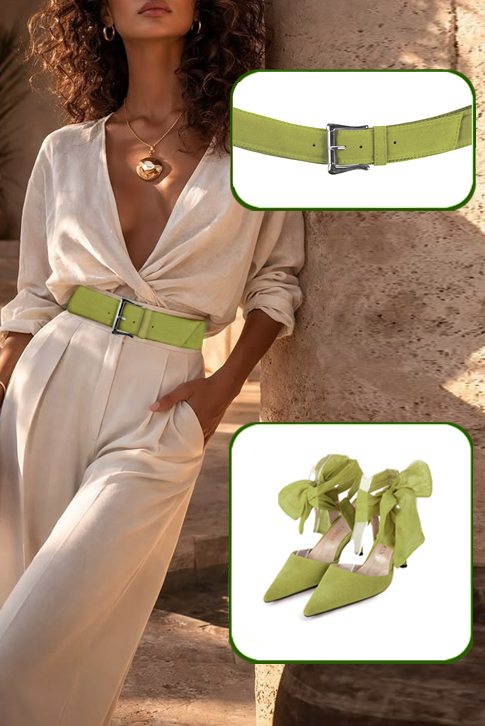 Escarpins habillés foulard cheville arrière ouvert cuir vert pistache à talon fin de 7.5 cm et bout pointu - Vue du dessus
