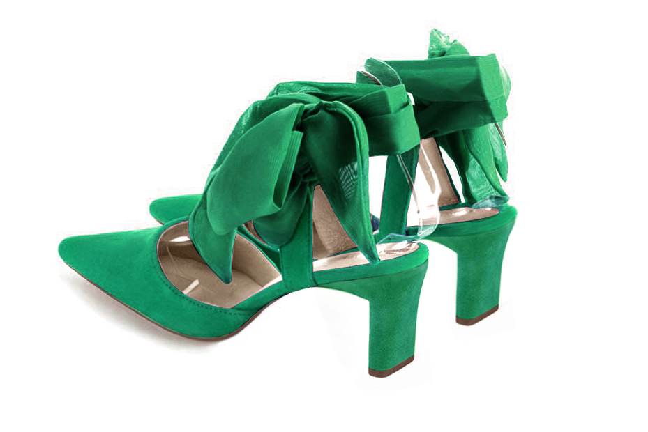 Chaussures foulard cheville femme vert émeraude. Bout effilé. Talon bobine de 6 cm - Vue arrière