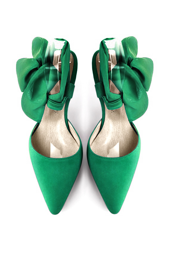 Chaussures foulard cheville femme vert émeraude. Bout effilé. Talon bobine de 6 cm - Vue du dessus