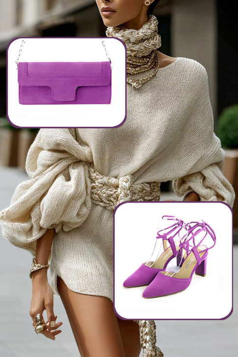 Escarpins habillés brides croisées arrière ouvert cuir violet mauve à talon virgule de 7.5 cm et bout effilé - Vue du dessus