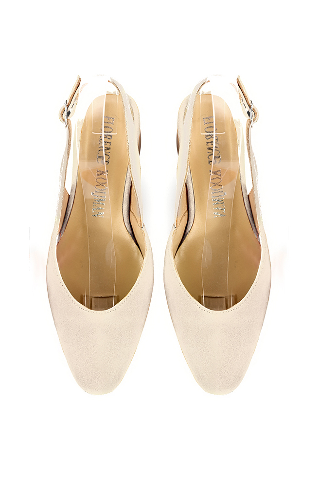 Escarpins habillés bride arrière cuir beige vanille à semelle en gomme et bout rond - Vue du dessus