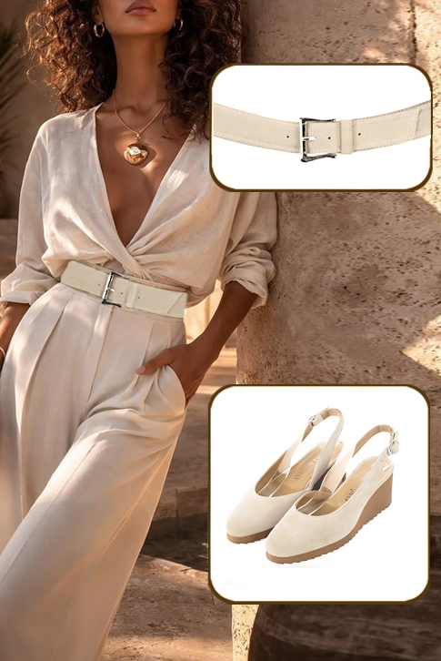 Escarpins habillés bride arrière cuir beige vanille à semelle en gomme et bout rond - Vue porté