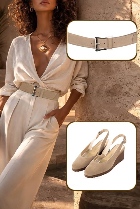 Escarpins habillés bride arrière cuir beige sahara à semelle en gomme et bout rond - Vue du dessus