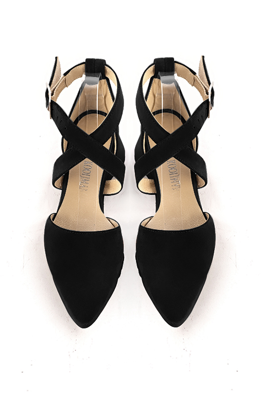 Chaussure femme à brides : Chaussure côtés ouverts brides croisées couleur noir mat.. Vue du dessus - Florence KOOIJMAN