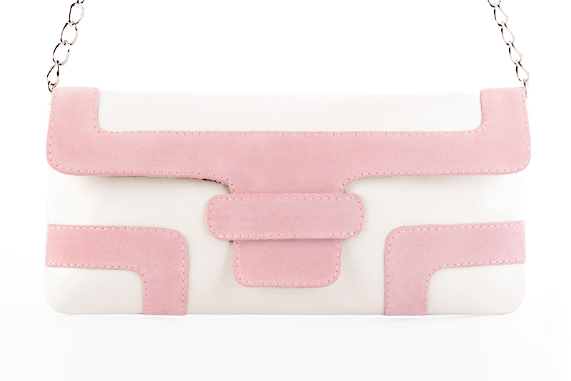 Pochette femme habillée  blanc cassé et rose pâle pour mariage, cérémonies et soirées. 
            Personnalisation. Vue de profil - Florence KOOIJMAN
