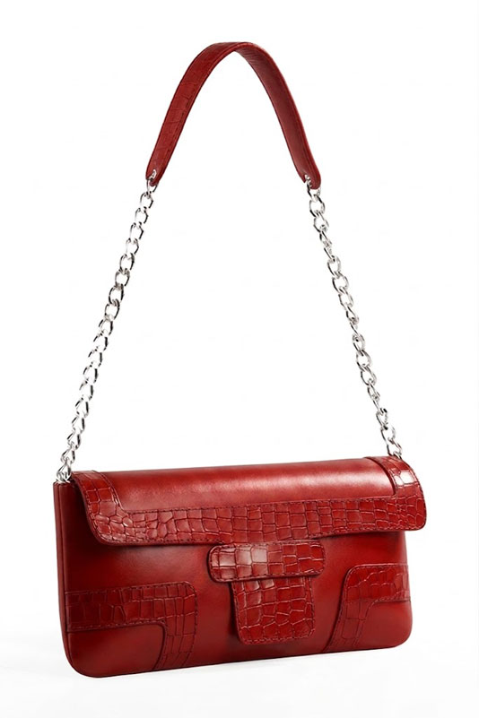 Pochette femme mariage cérémonie en cuir rouge coquelicot - Vue du dessus