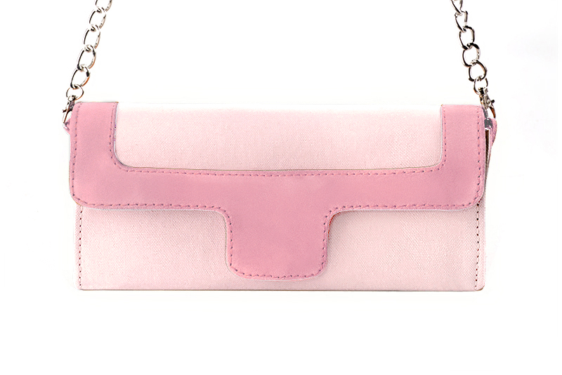 Pochette habillée femme pour cérémonie rose pâle et rose camélia - Vue de profil