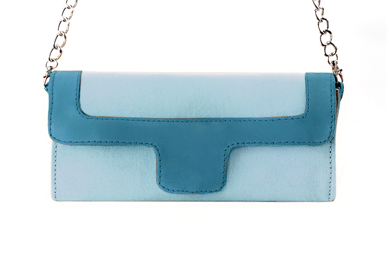 Pochette habillée femme pour cérémonie bleu ciel et bleu canard - Vue de profil