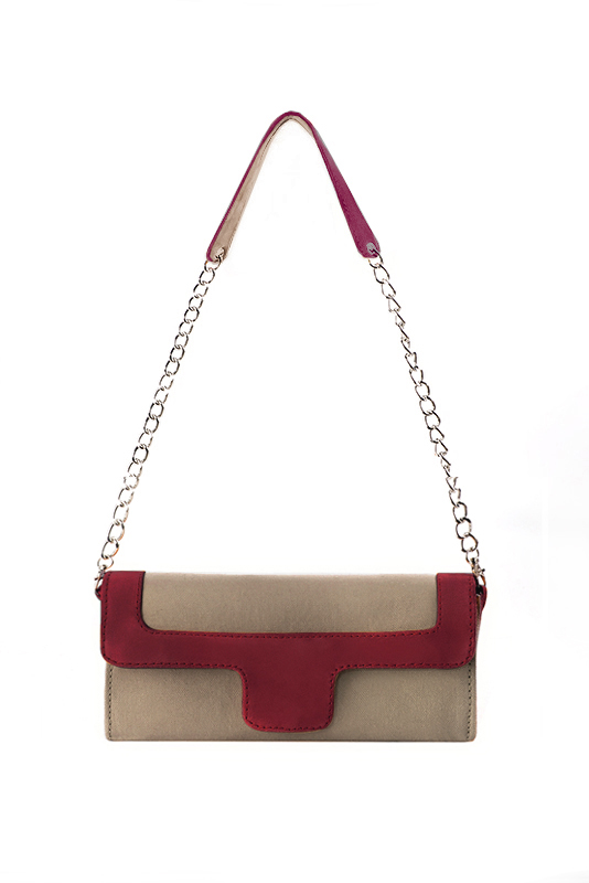 Florence Kooijman - Pochette femme mariage cérémonie beige sahara et rouge bordeaux - Idéal mariage, cérémonie et soirée - Vue du dessus