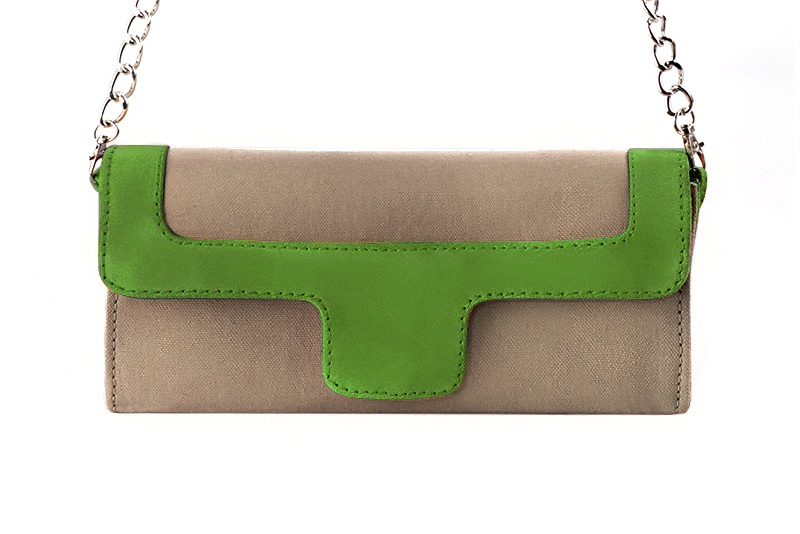 Florence Kooijman - Pochette femme mariage cérémonie beige sahara et vert anis - Idéal mariage, cérémonie et soirée - Vue de profil