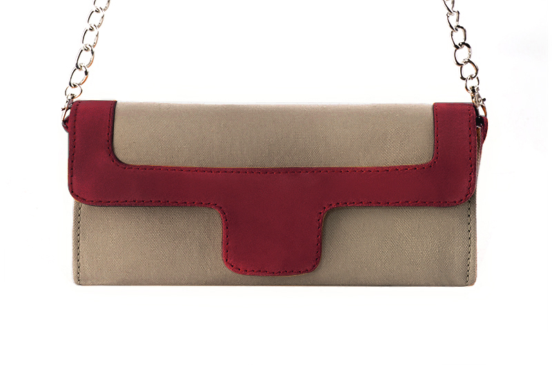 Florence Kooijman - Pochette femme mariage cérémonie beige sahara et rouge bordeaux - Idéal mariage, cérémonie et soirée - Vue de profil
