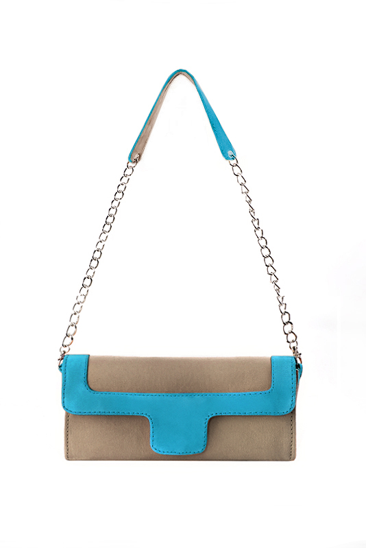 Florence Kooijman - Pochette femme mariage cérémonie beige sahara et bleu turquoise - Idéal mariage, cérémonie et soirée - Vue du dessus