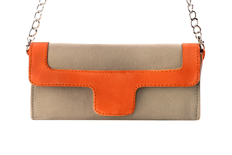 Florence Kooijman - Pochette femme mariage cérémonie beige sahara et orange clémentine - Idéal mariage, cérémonie et soirée - Vue de profil