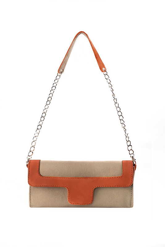 Florence Kooijman - Pochette femme mariage cérémonie beige sahara et orange corail - Idéal mariage, cérémonie et soirée - Vue du dessus