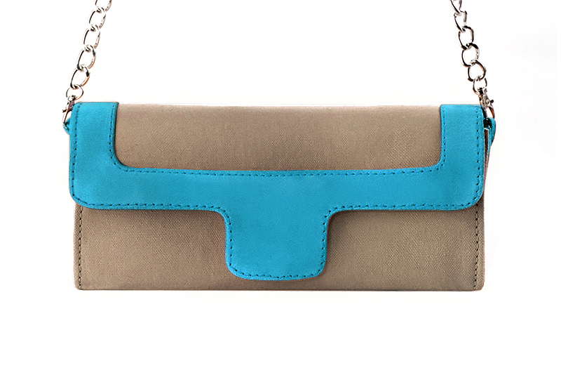 Florence Kooijman - Pochette femme mariage cérémonie beige sahara et bleu turquoise - Idéal mariage, cérémonie et soirée - Vue de profil