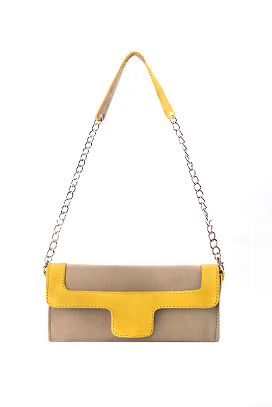 Florence Kooijman - Pochette femme mariage cérémonie beige sahara et jaune - Idéal mariage, cérémonie et soirée - Vue du dessus