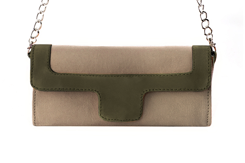 Florence Kooijman - Pochette femme mariage cérémonie beige sahara et vert kaki - Idéal mariage, cérémonie et soirée - Vue de profil