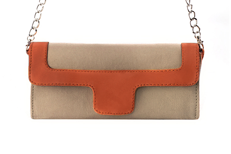 Florence Kooijman - Pochette femme mariage cérémonie beige sahara et orange corail - Idéal mariage, cérémonie et soirée - Vue de profil