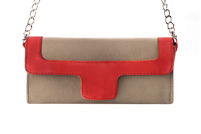 Florence Kooijman - Pochette femme mariage cérémonie beige sahara et rouge coquelicot - Idéal mariage, cérémonie et soirée - Vue de profil