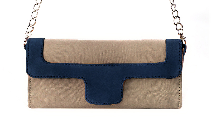 Florence Kooijman - Pochette femme mariage cérémonie beige sahara et bleu marine - Idéal mariage, cérémonie et soirée - Vue de profil