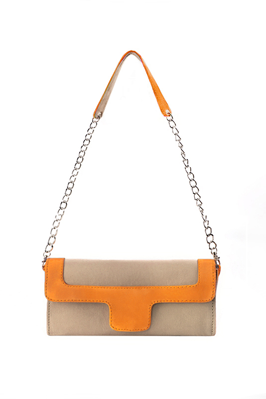 Pochette femme mariage cérémonie beige sahara et orange abricot - Vue du dessus