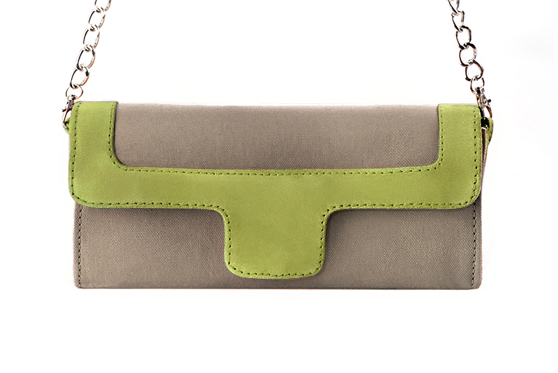 Pochette femme mariage cérémonie marron taupe et vert pistache - Vue de profil