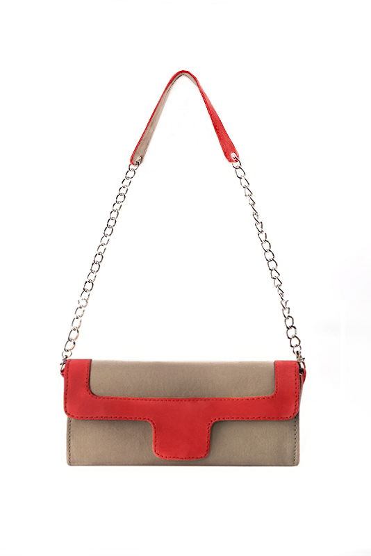 Florence Kooijman - Pochette femme mariage cérémonie beige sahara et rouge coquelicot - Idéal mariage, cérémonie et soirée - Vue du dessus