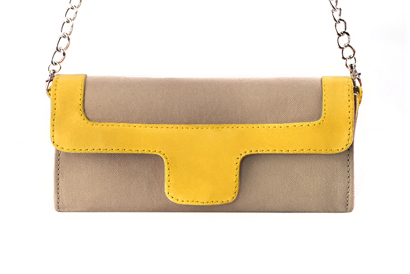 Florence Kooijman - Pochette femme mariage cérémonie beige sahara et jaune - Idéal mariage, cérémonie et soirée - Vue de profil
