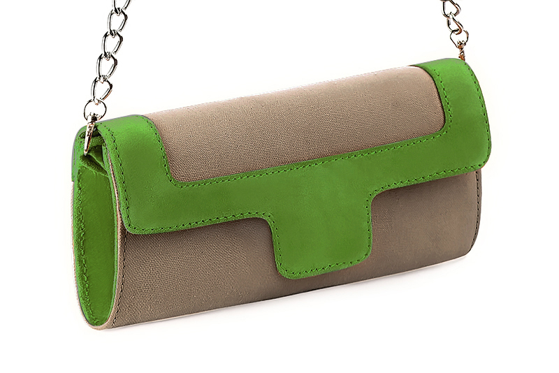 Florence Kooijman - Pochette femme mariage cérémonie beige sahara et vert anis - Idéal mariage, cérémonie et soirée - Vue avant