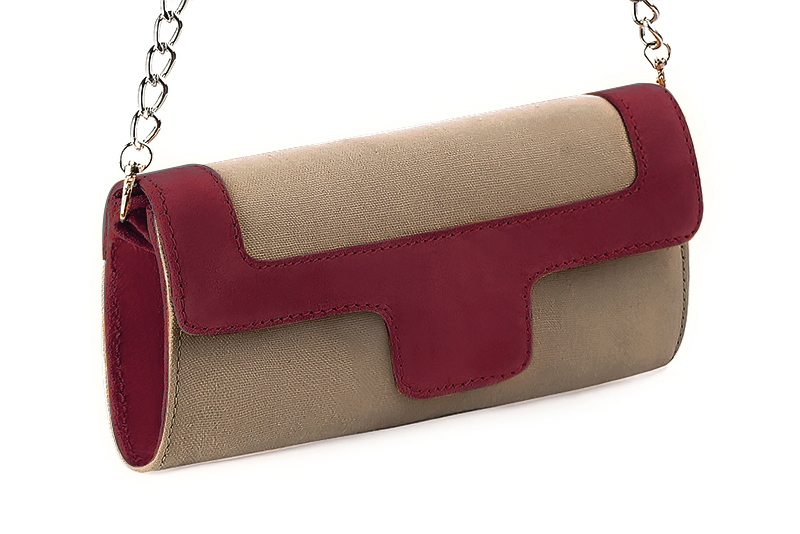 Florence Kooijman - Pochette femme mariage cérémonie beige sahara et rouge bordeaux - Idéal mariage, cérémonie et soirée - Vue avant