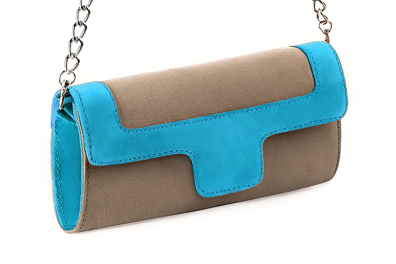 Florence Kooijman - Pochette femme mariage cérémonie beige sahara et bleu turquoise - Idéal mariage, cérémonie et soirée - Vue avant