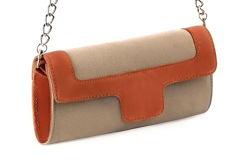 Florence Kooijman - Pochette femme mariage cérémonie beige sahara et orange corail - Idéal mariage, cérémonie et soirée - Vue avant