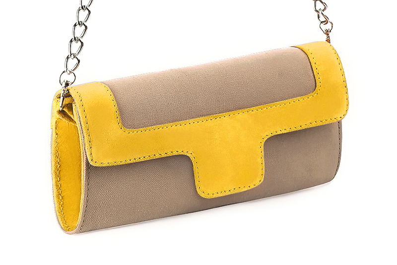 Florence Kooijman - Pochette femme mariage cérémonie beige sahara et jaune - Idéal mariage, cérémonie et soirée - Vue avant