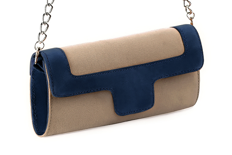 Florence Kooijman - Pochette femme mariage cérémonie beige sahara et bleu marine - Idéal mariage, cérémonie et soirée - Vue avant