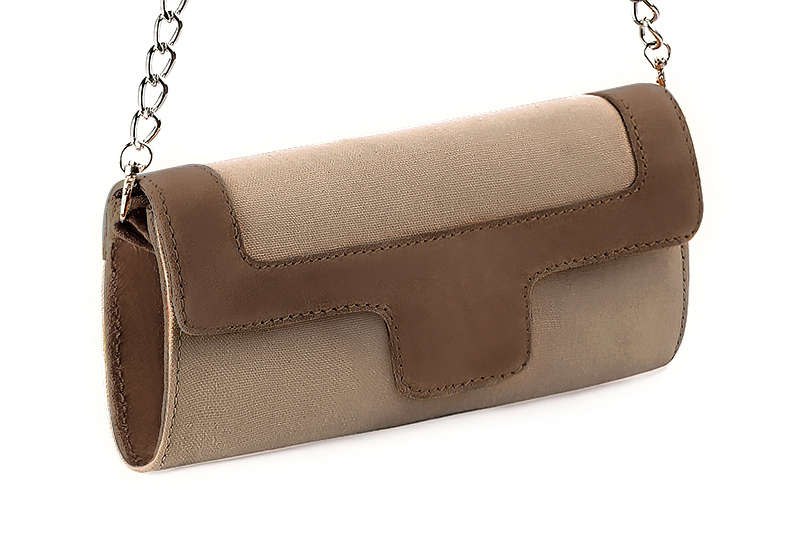 Florence Kooijman - Pochette femme mariage cérémonie beige sahara et marron chocolat - Idéal mariage, cérémonie et soirée - Vue avant