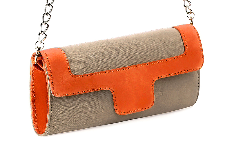 Florence Kooijman - Pochette femme mariage cérémonie beige sahara et orange clémentine - Idéal mariage, cérémonie et soirée - Vue avant